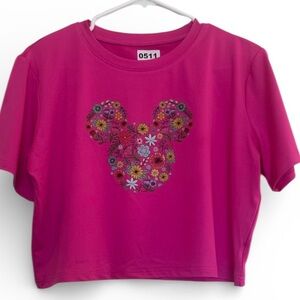 Unbranded crop top junior XXL Vibrant Pink Floral T-Shirt Short sleeves Jersey